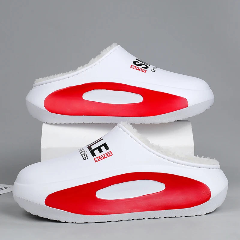 Winter Men Warm Slippers Cotton Slippers Outdoor Indoor Warm Shoes Waterproof Men Couple Comfortable Home Bedroom Plush Slippers