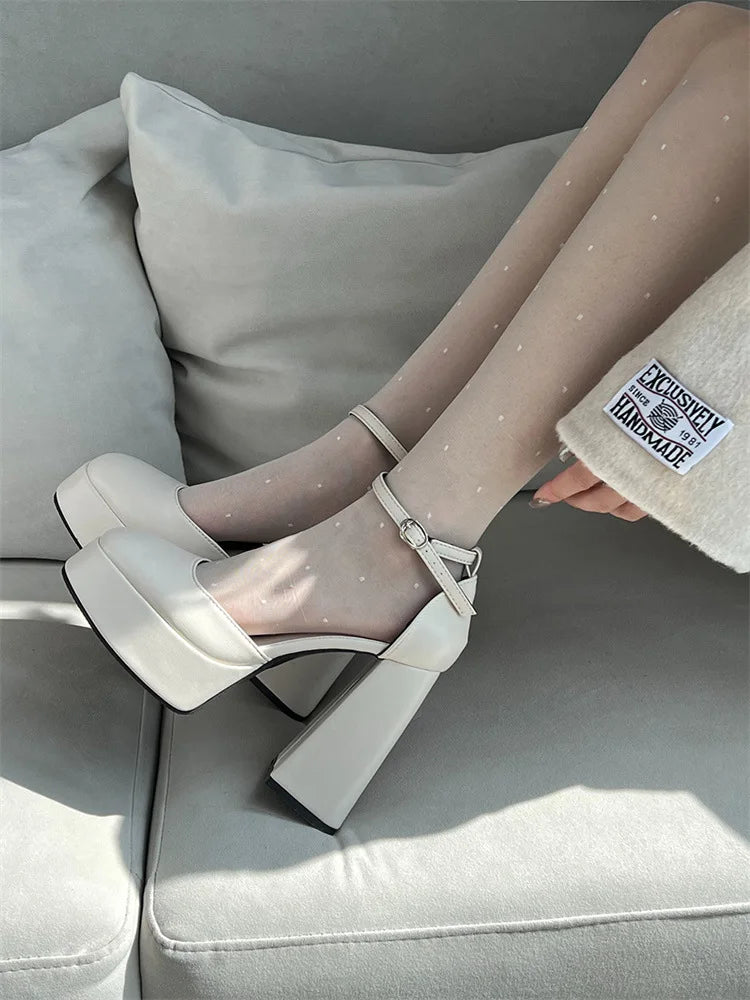 Outdoors Women's Shoes Platform Solid Color New 2024 Hot Sale summer Shallow Mouth Buckle Round 9cm high heels Shoes for Women