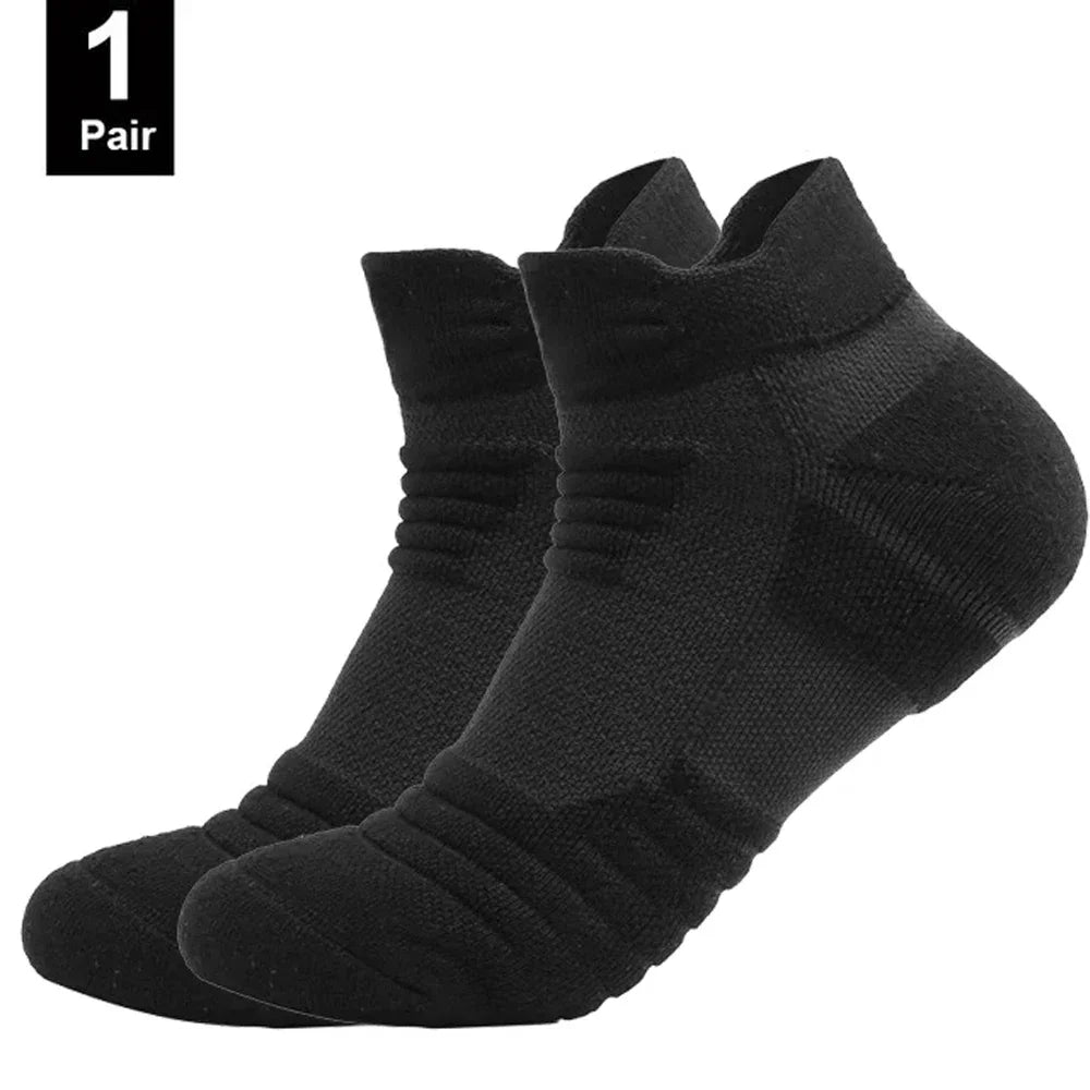 6/3/1 Pairs New Men Sports Running Fitness Flight Short Tube Socks Women's Towel Bottom Basketball Socks Solid Color Black Socks