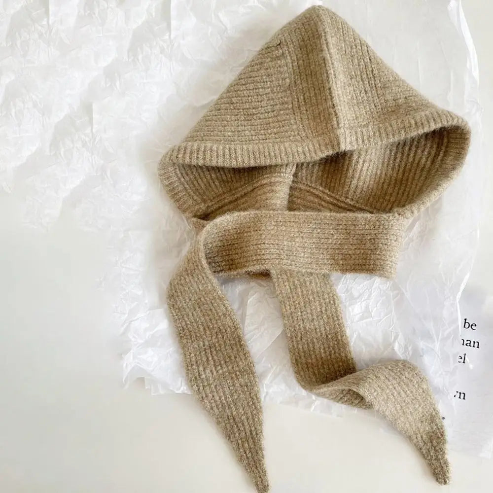 Fashion Winter Balaclavas Cap Warm Thick Knitted Hooded Hat Ski Windproof Neck Collar Scarf Cap Beanie