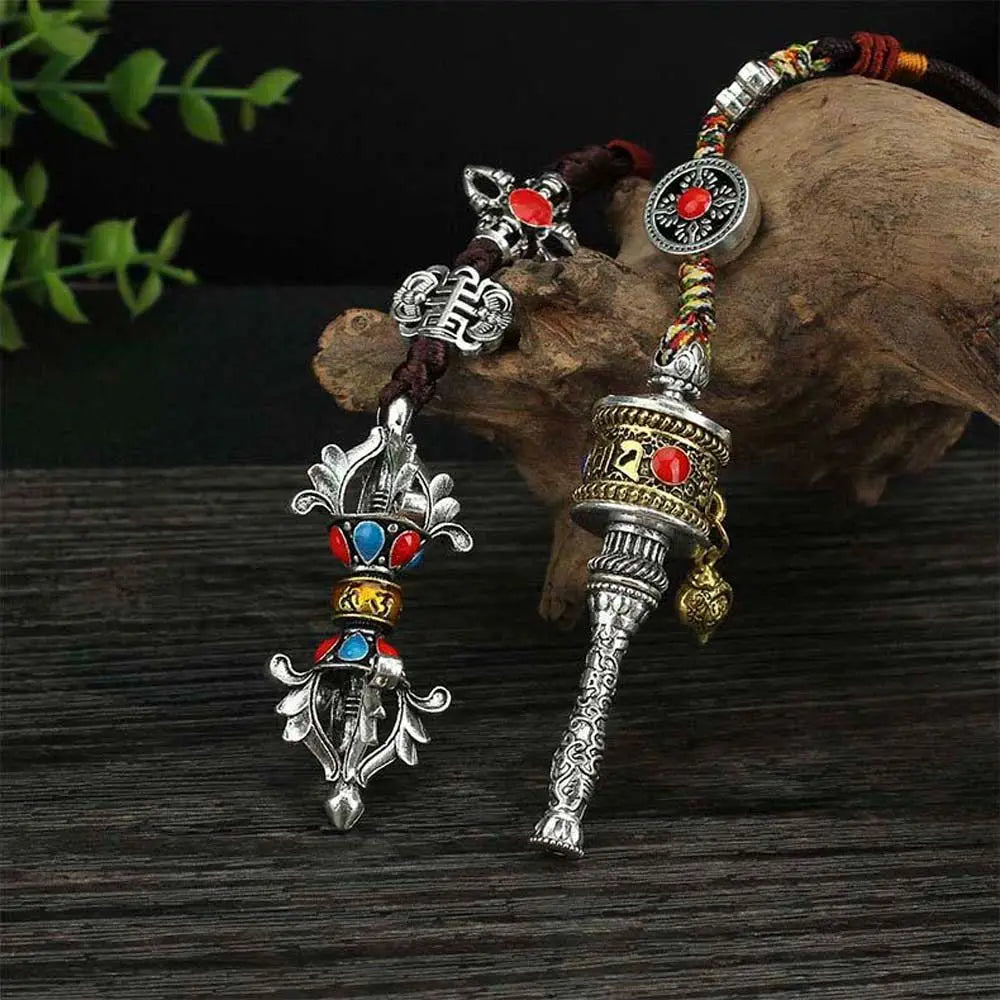 Accessories Car Ornament Women Men Jewelry Bag Pendants Prayer Wheel Pendants Vajra car keychain Key holder Buddhist keychain