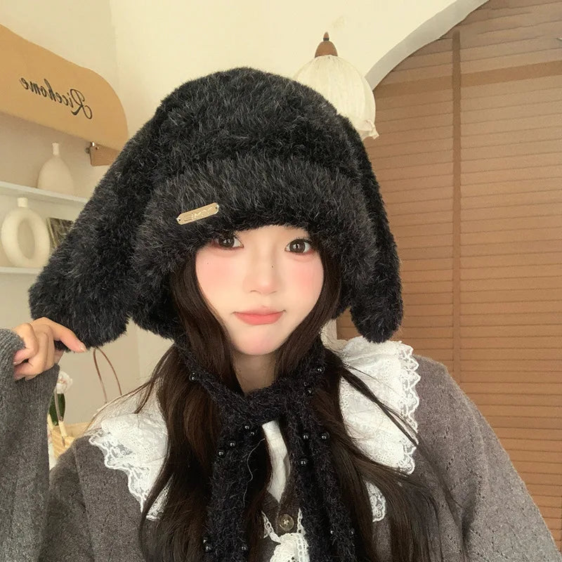 Winter Hat Thicken Ski Beanie Hat for Women Balaclava Spicy Girl Style Rabbit Girlfriend Hat Outdoor Warm Protection Accessories