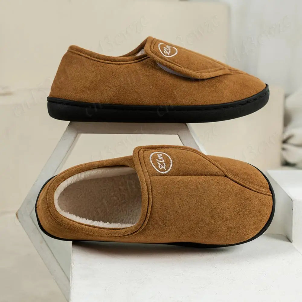 House Shoes for Men Suede Leather Slippers Non-Slip Slip-on Shoes Comfy Warm Plush Indoor/Outdoor for Diabetic Swollen Feet