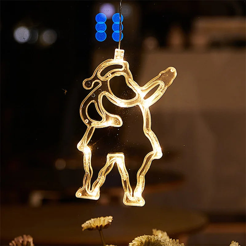 Christmas LED Light Snowflake Santa Hanging Sucker Lamp Window Ornaments Decoration for Home Xmas Navidad 2023 New Year Decor