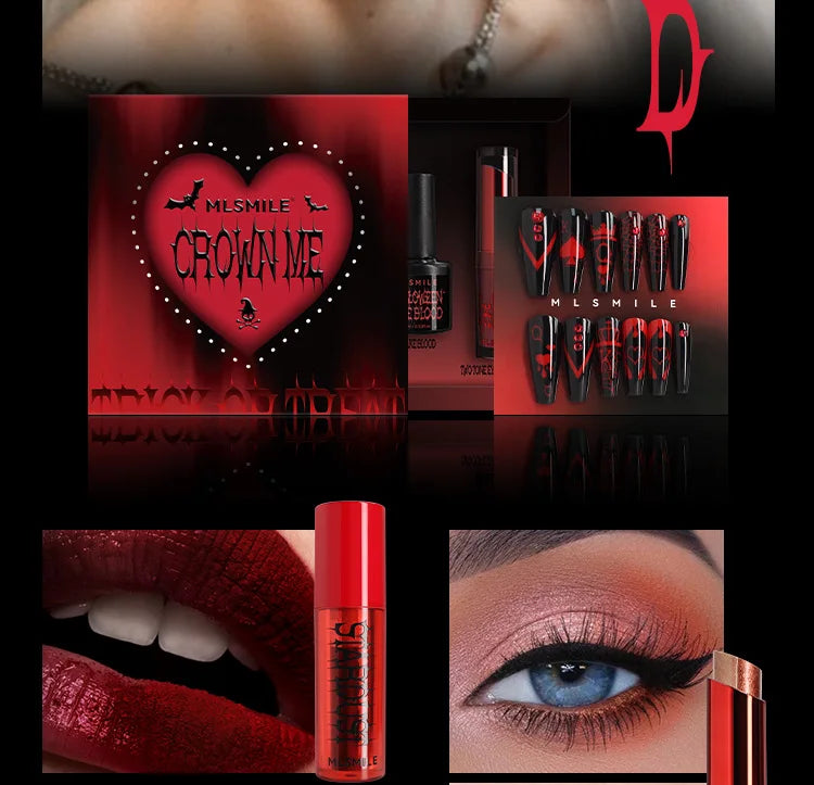 MLSMILE Halloween Makeup Set Eyeshadow Glitter Lip Glaze Fake Blood Wearing Armor 4pcs/set Festive Set Trick or Treat Cosmetics