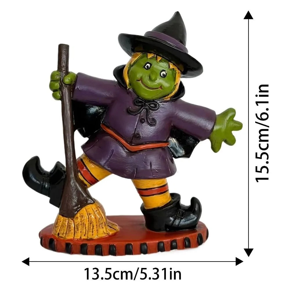Halloween Themed Halloween Witch Figurine Resin Handicraft Desk Witch Sculpture Collectible Model Halloween Broom Witch Ornament