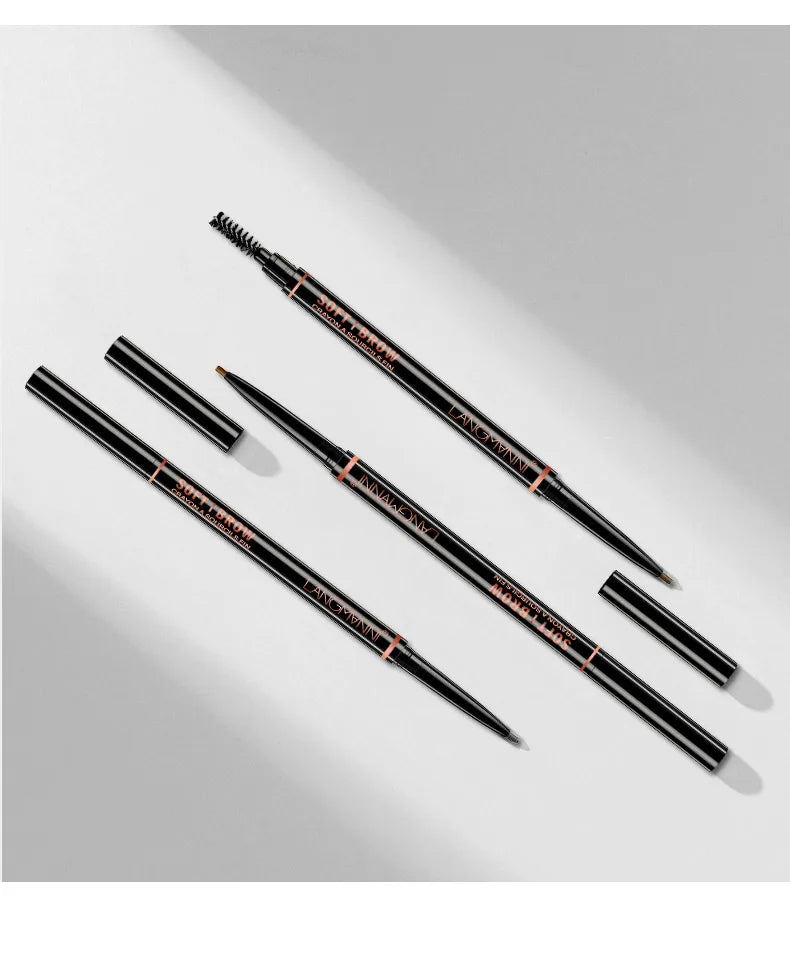 Langmanni Double headed Rotable Eyebrow Pen with a 1.5mm diameter Fine refill Waterproof Wild Eyebrow Pen and Eyebrow Brush