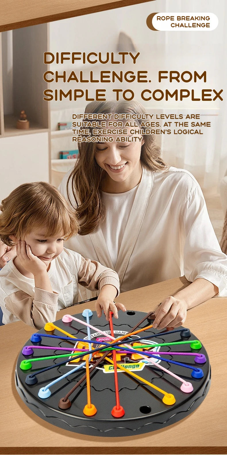 Kid Rope Knots Puzzle Board Game Color Line Twisted Connected Ropes  Table Game Parent Child Interactive Toy Birthday Present