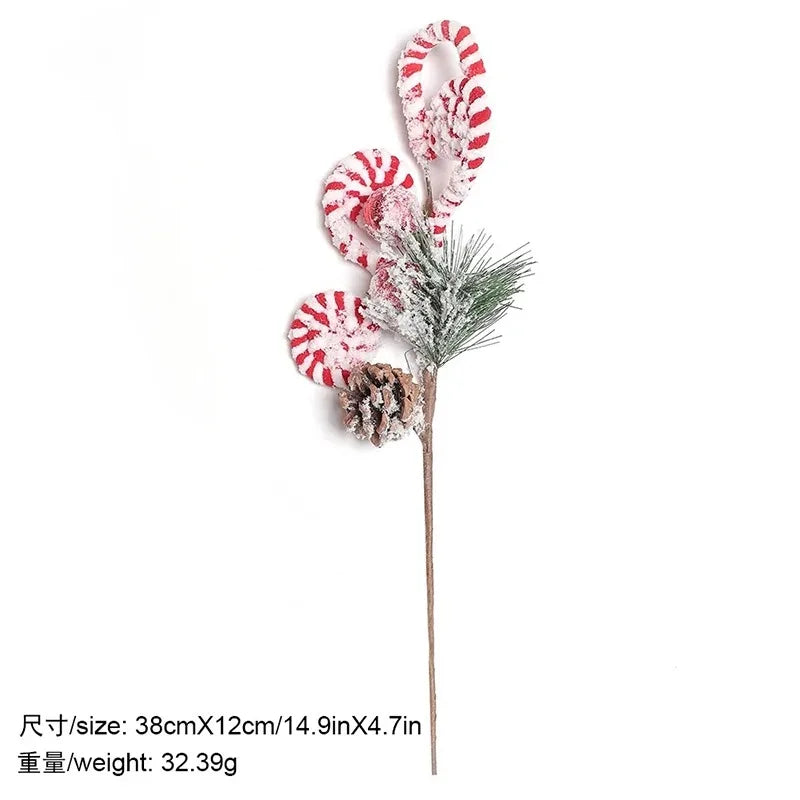 Christmas Decorations Candy Snow Berries Artificial Bouquet Xmas Tree Pendant Ornament Home Decor New Year 2025 Gift Accessories