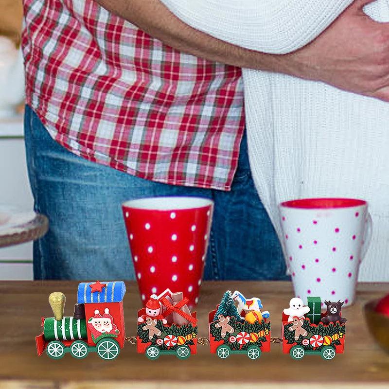 Christmas Wooden Train Merry Christmas party Decorations Home Desktop Ornament Xmas Navidad Noel Kids Gift New Year 2025 Gifts