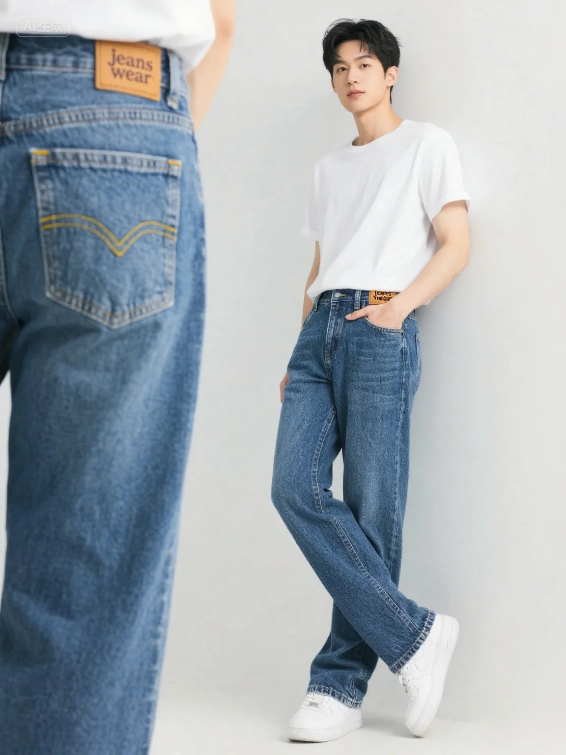 Men's Jeans Casual Straight Stretch Fashion Classic Blue Black Work Denim Trousers Male Brand Clothing