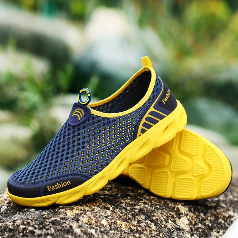 Men Jogging Shoes Casual Sneakers Outdoor Breathable Mesh Women Light Shock-absorption Black Tennis Men Water Shoes Yellow Shoes
