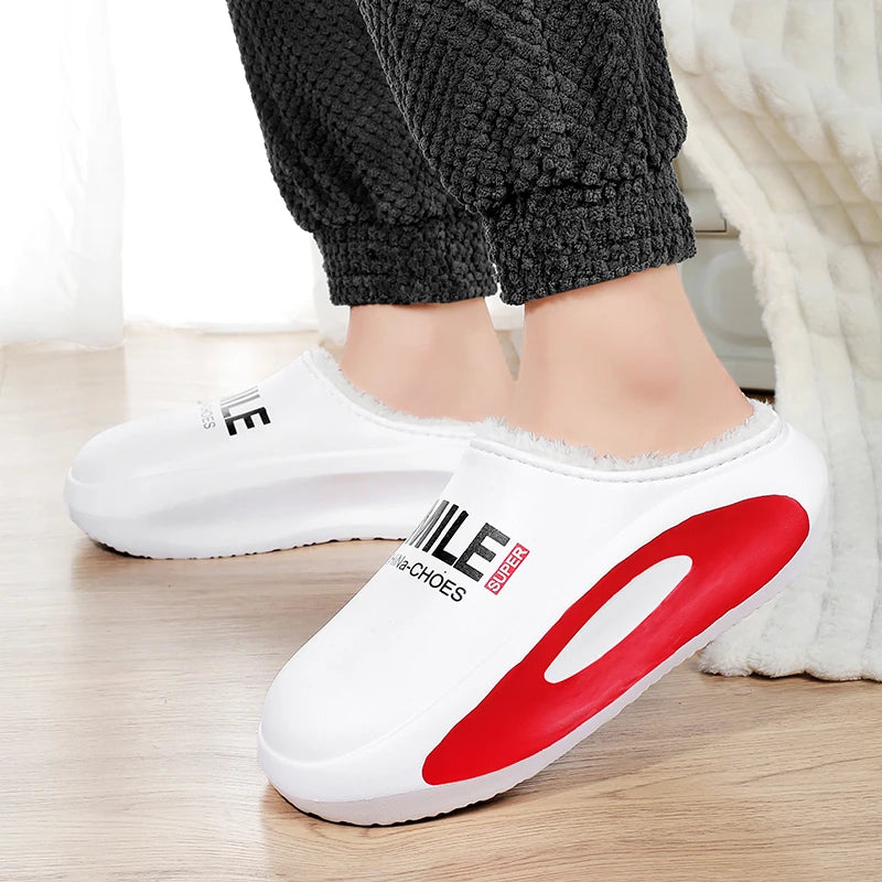 Winter Men Warm Slippers Cotton Slippers Outdoor Indoor Warm Shoes Waterproof Men Couple Comfortable Home Bedroom Plush Slippers