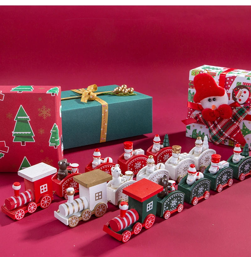 Christmas Decorations 2025 Christmas Wooden Train Xmas Tree Ornament Navidad Noel Home Decor New Year's Eve Decorations Kid Gift