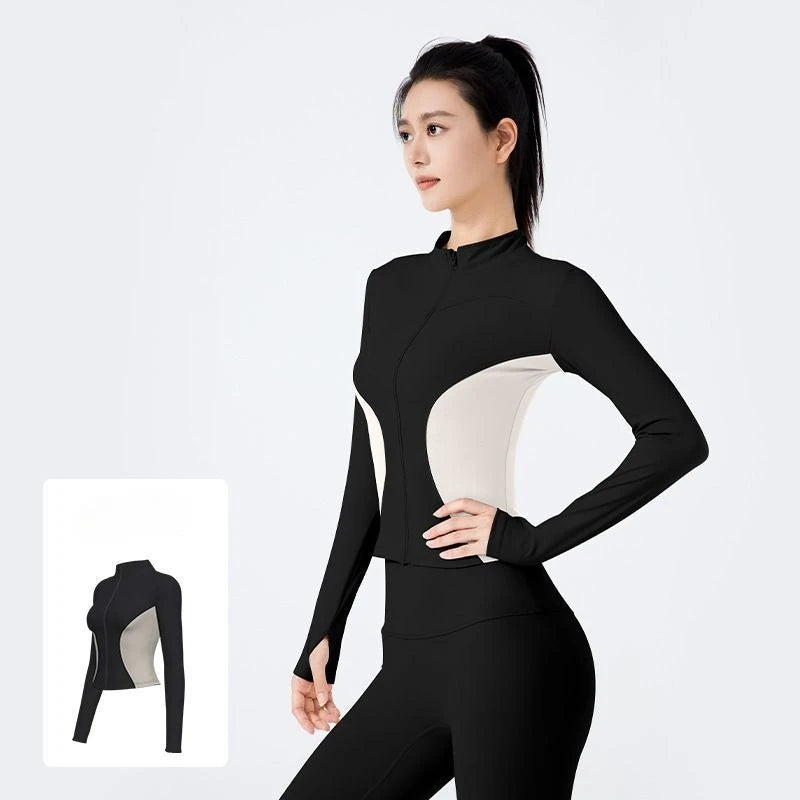 Women's Fitness Suit for External Wear Color Blocking Slimming and Slimming Quick Drying Yoga Jacket Running Sports Sweatshirt