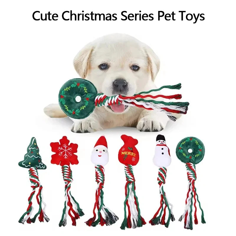 Christmas pet cat and dog toys, cartoon and cute, biting, sound-sounding, teething, knot toys, holiday party pet supplies