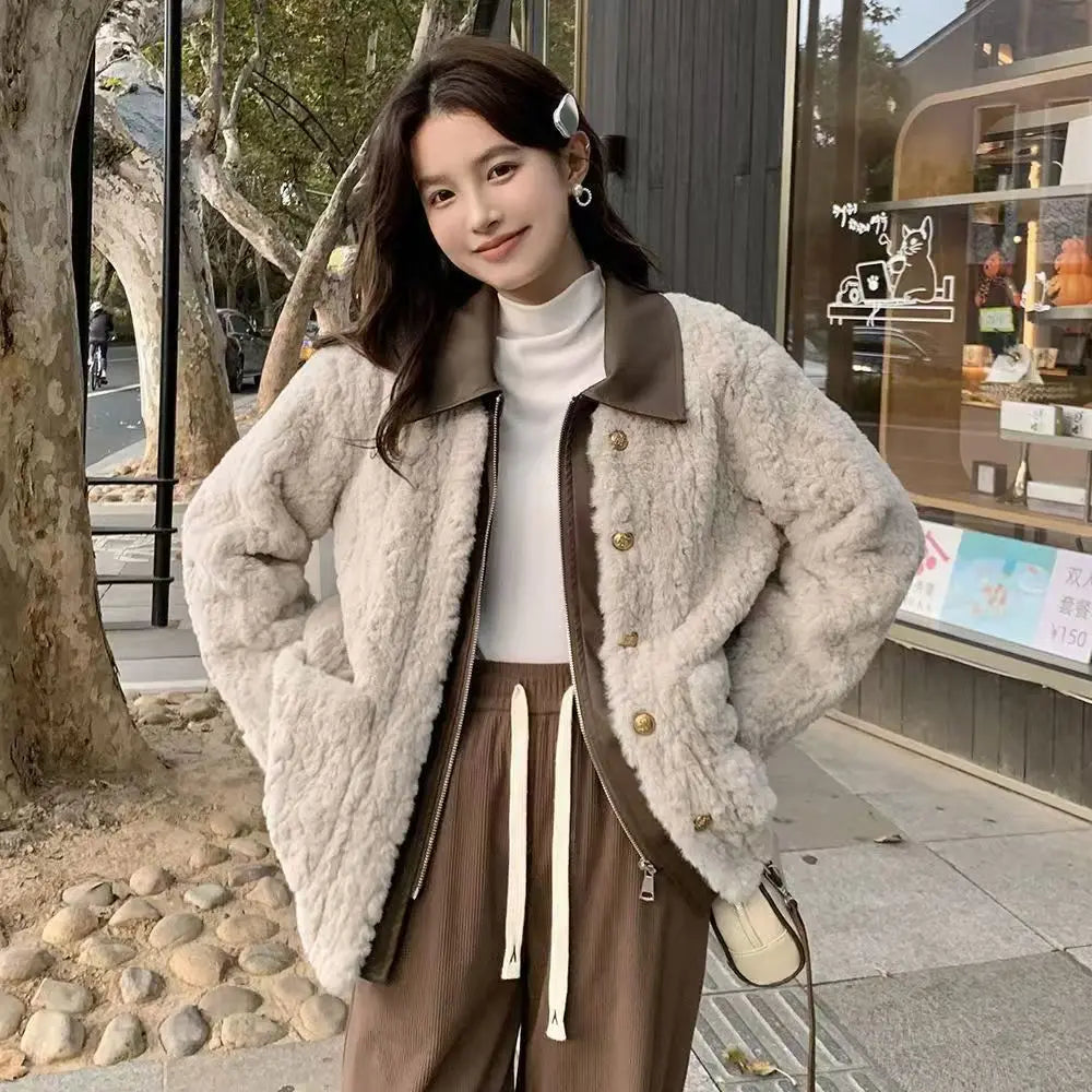 Women's Winter Jacket Little Fragrant Lamb Wool Coat Female Short Winter New Loose Thickened Mao Mao Top Cotton-padded Jacket