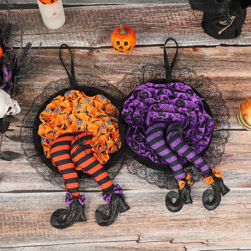 Halloween Decoration Funny Witch Hat Leg Door Wreath Wall Hanging Halloween Festive Horror Decoration Home Props Ornament