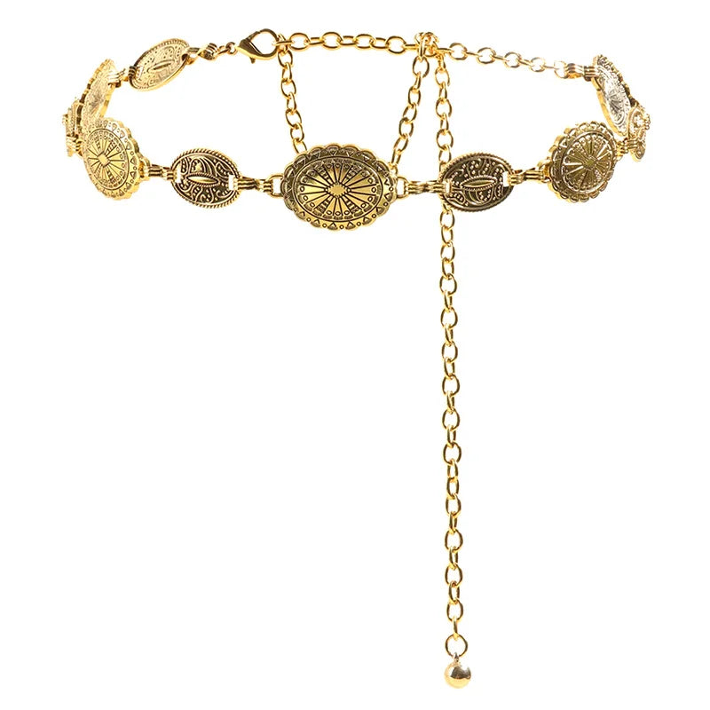 1 piece set of waist chain accessories for women's retro Bohemian ethnic style silver metal chain belt with skirt belt