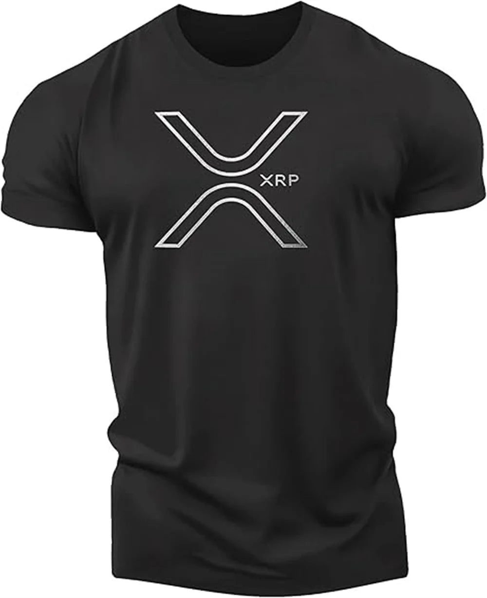 Men's Fitness T-shirt Street Trend Tough Muscle Men Bitcoin Printed T-shirt Gym Outdoor Sports Casual Short Sleeve T-shirt