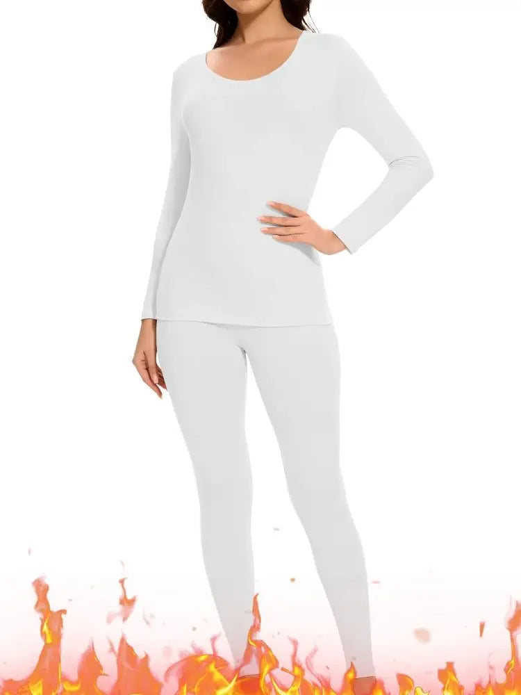 Women's Casual Warm Suit Long Sleeve Round Neck Bottoming Top Leggings Two-piece Set Solid Color Autumn Winter  Outfits Female