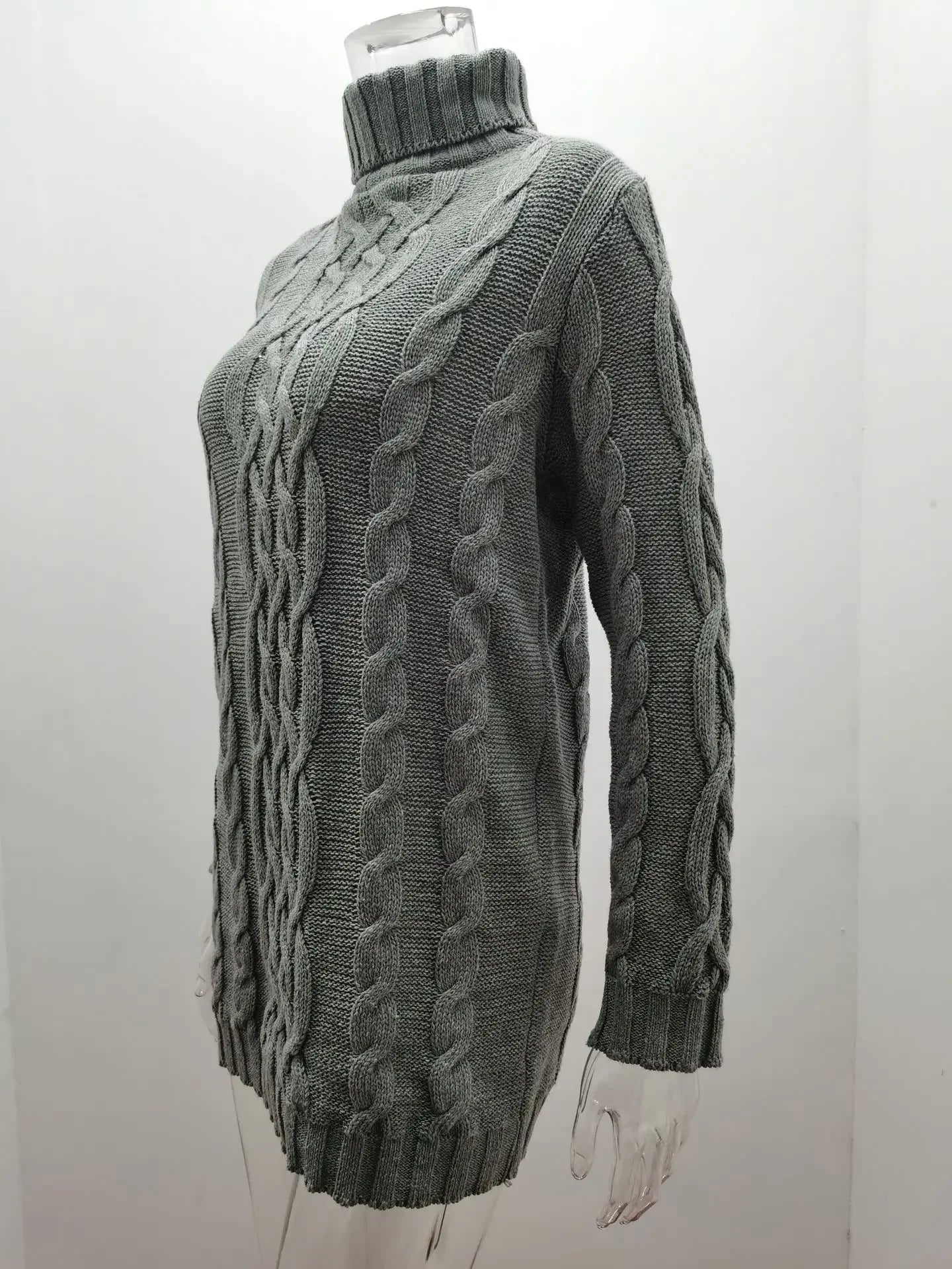 Women Fashion Long Sweater Dress High Collar Knitted Sweater Solid Color Thicken Pullovers Mini Vestidos 2024 Winter Autumn