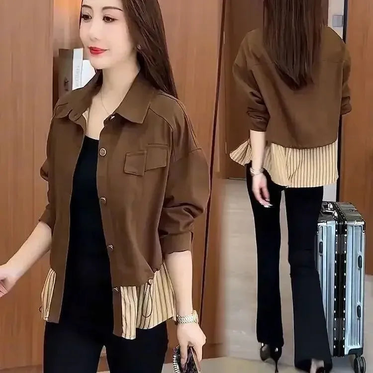 Jacket for Women Splicing Coats Woman Short Loose Long Sleeve Luxury Cheap New in Outerwears Clothing Promotion 2025 Trend Offer