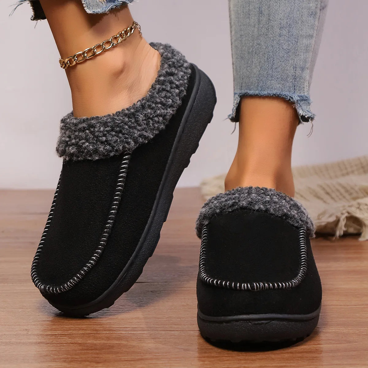 Slippers Men Winter Plush Warm Thick Sole Indoor Non-slip Women Couples Home Shoes Casual Platform Ankle Boots Loafers
