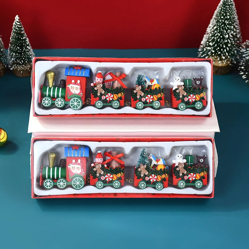 Christmas Wooden Train Merry Christmas party Decorations Home Desktop Ornament Xmas Navidad Noel Kids Gift New Year 2025 Gifts
