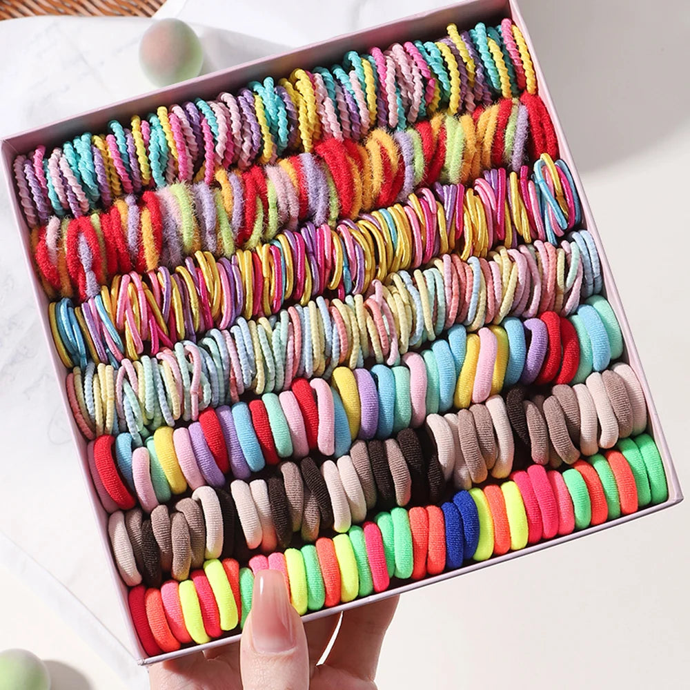 100/200Pcs Girls Colorful Hair Bands Set Nylon Elastic Rubber Band Children Ponytail Holder Scrunchies Kids Hair Accessories