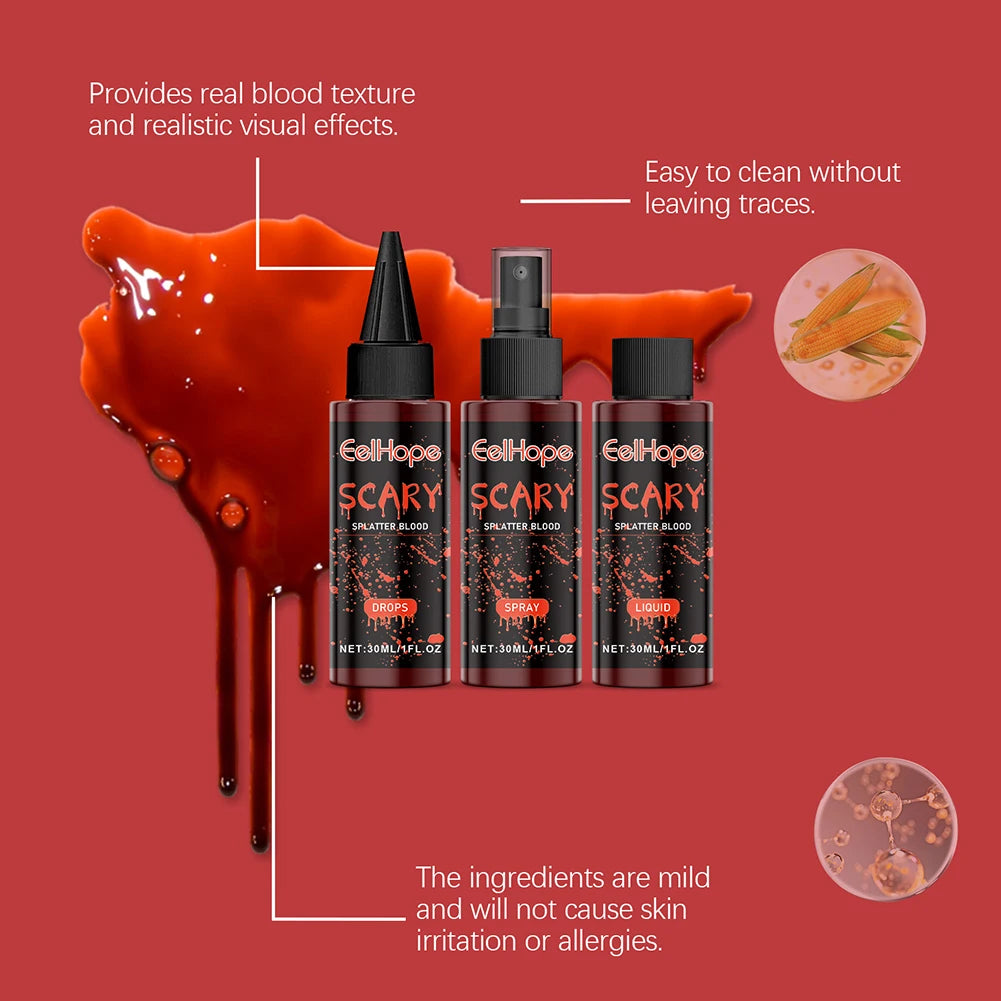 Halloween Fake Blood Makeup Kit Realistic Special Effect Makeup Kit Long Lasting Fake Blood SFX Makeup Kit for Cosplay Dress Up