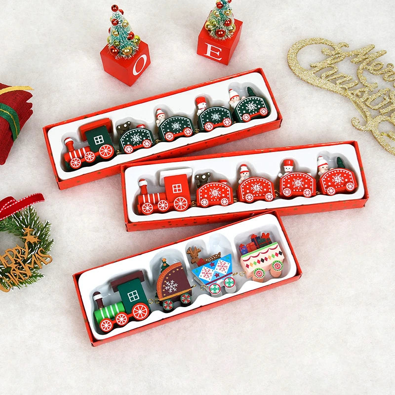 Christmas Decorations 2025 Christmas Wooden Train Xmas Tree Ornament Navidad Noel Home Decor New Year's Eve Decorations Kid Gift