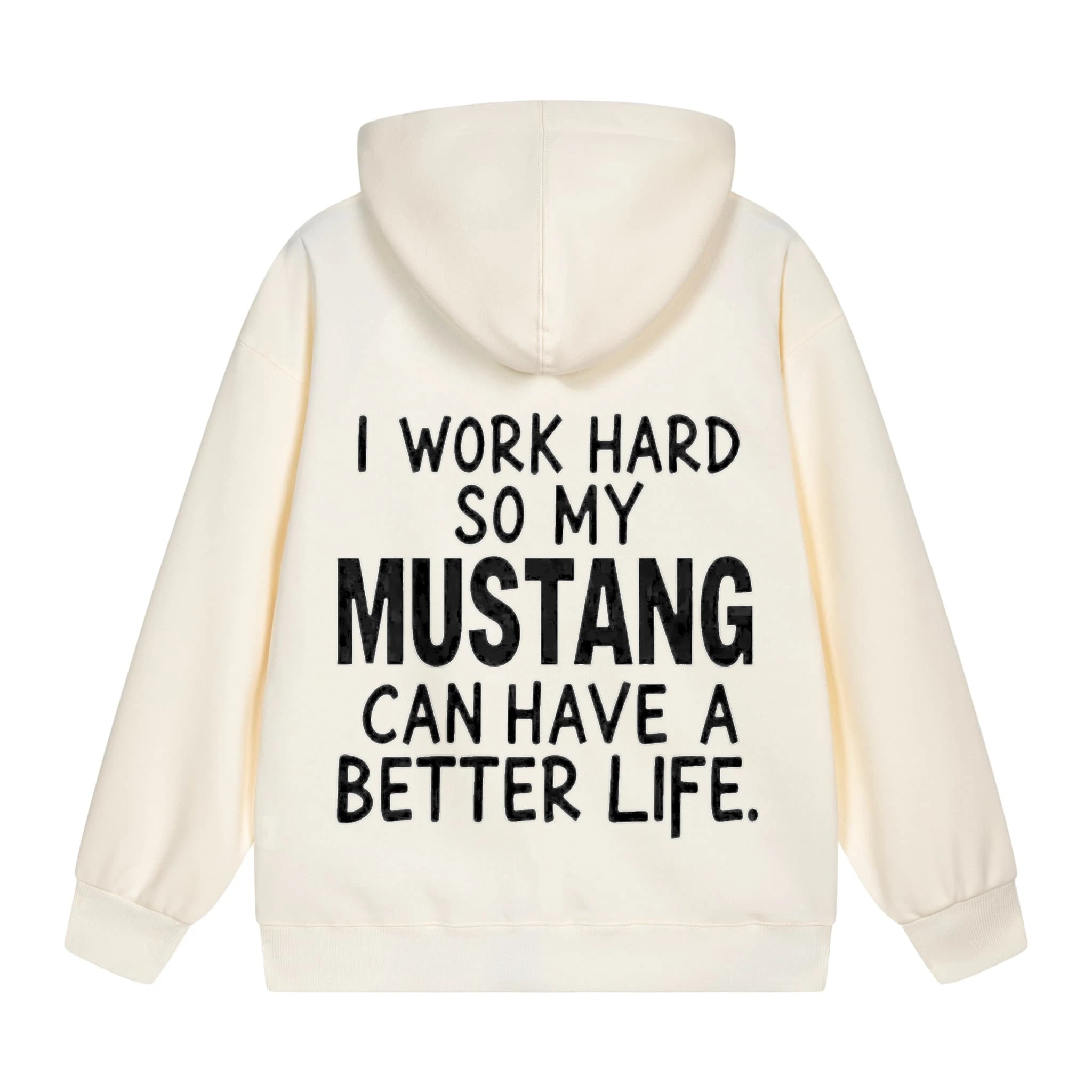 Men's Hooded Jacket Black Mustang Text Print Casual Daily Wear Fashion Streetwear Top Quality Comfortable Sweatshirt