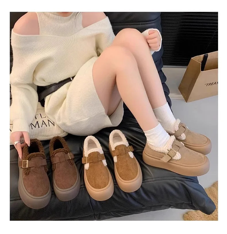 Low Heels Shoes Woman Flats Round Toe Loafers Fur Clogs Platform Autumn Slip-on Dress Creepers Fall Slip On Winter New Rome Rubb