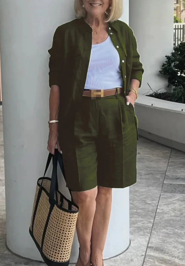 Casual Women Suit Long Sleeve Shirt + High Waist Crotch Pants Sets Two Piece Set Solid Women's Outfit Spring Autumn 2-piece Set