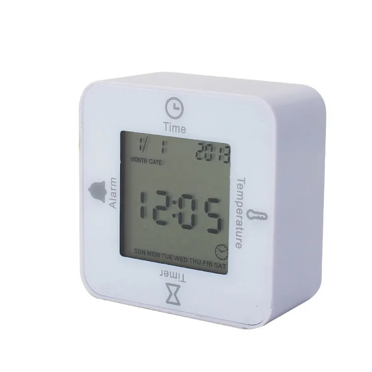Electronic  Alarm Clock LCD Table Cube Digital with Calendar & Thermometer&Count Down Timer Bedside Battery Operated for Home