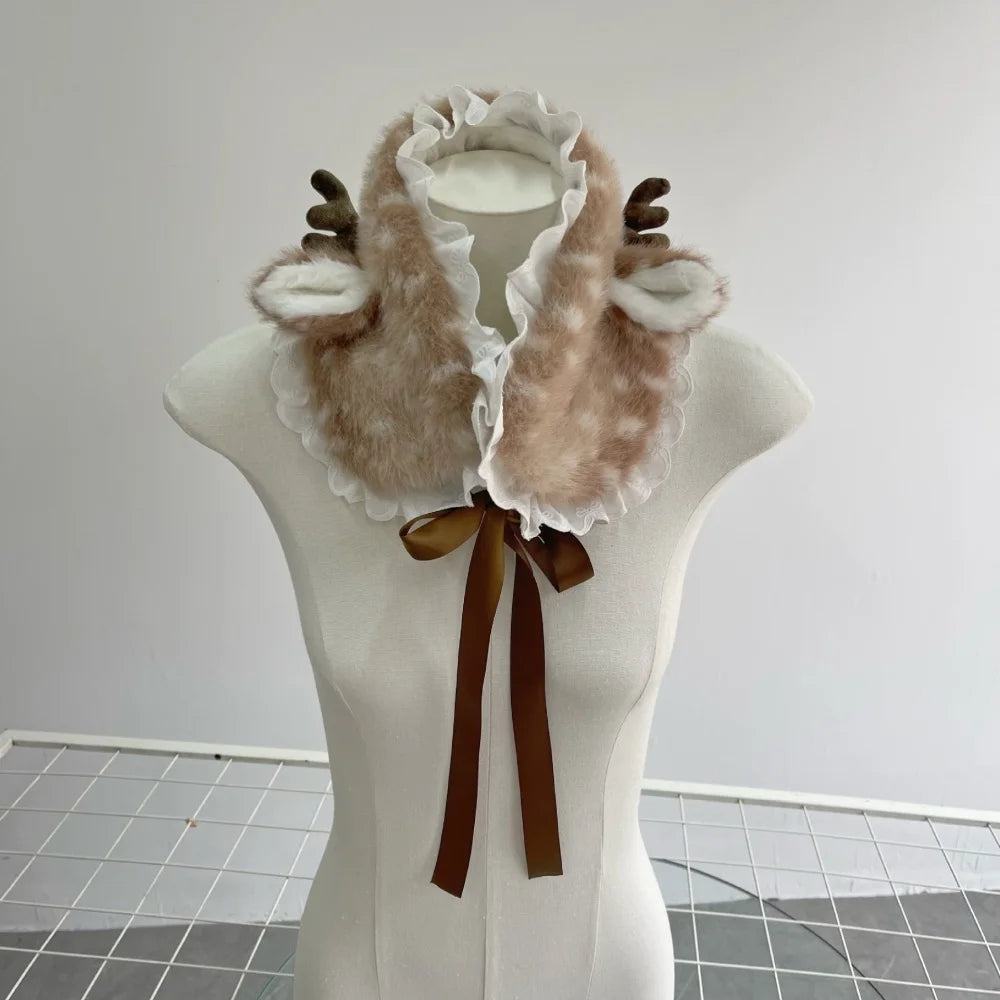 Winter Harajuku Elk Plush Scarf Christmas Gift Padded Warm Scarf Antlers Hairband Cosplay Cute New Year decoration Accessories