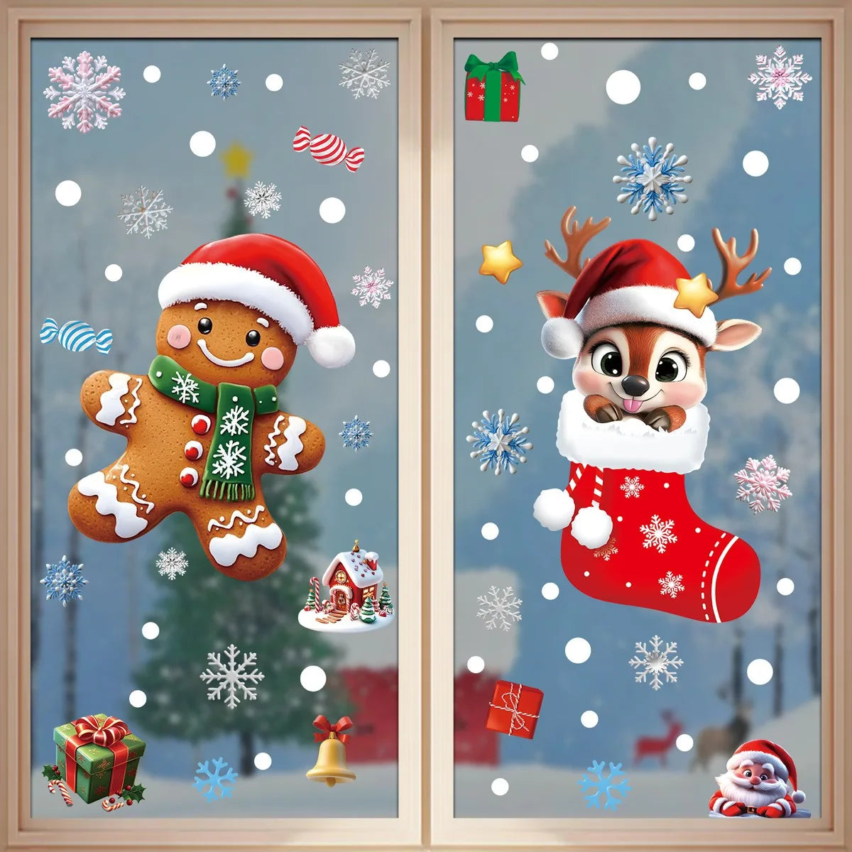 Christmas Decorations Gingerbread Man Snowman Snowflake Glass Stickers Xmas Santa Claus Window Stickers Merry Christmas Decor