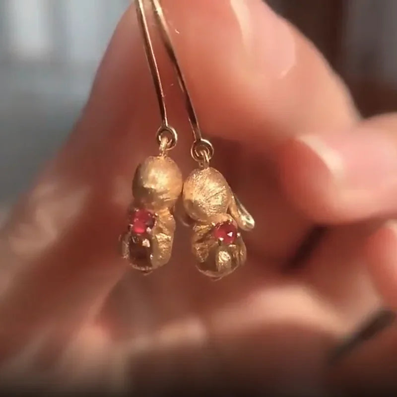 Cute and Exquisite Rabbit Jewelry Sets New in Fun Matte Ancient Gold Craft Earrings for Women Ring Necklace Gifts to Girlfriend