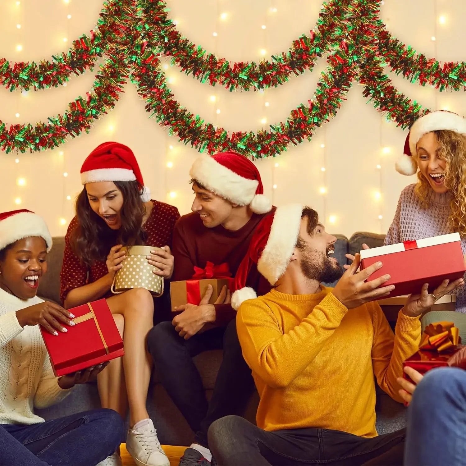 Christmas Tinsel Garlands Decoration Bar Tops Red Green Wreath Xmas Tree Ornaments Party Home Staircase Decor Pendant Prop