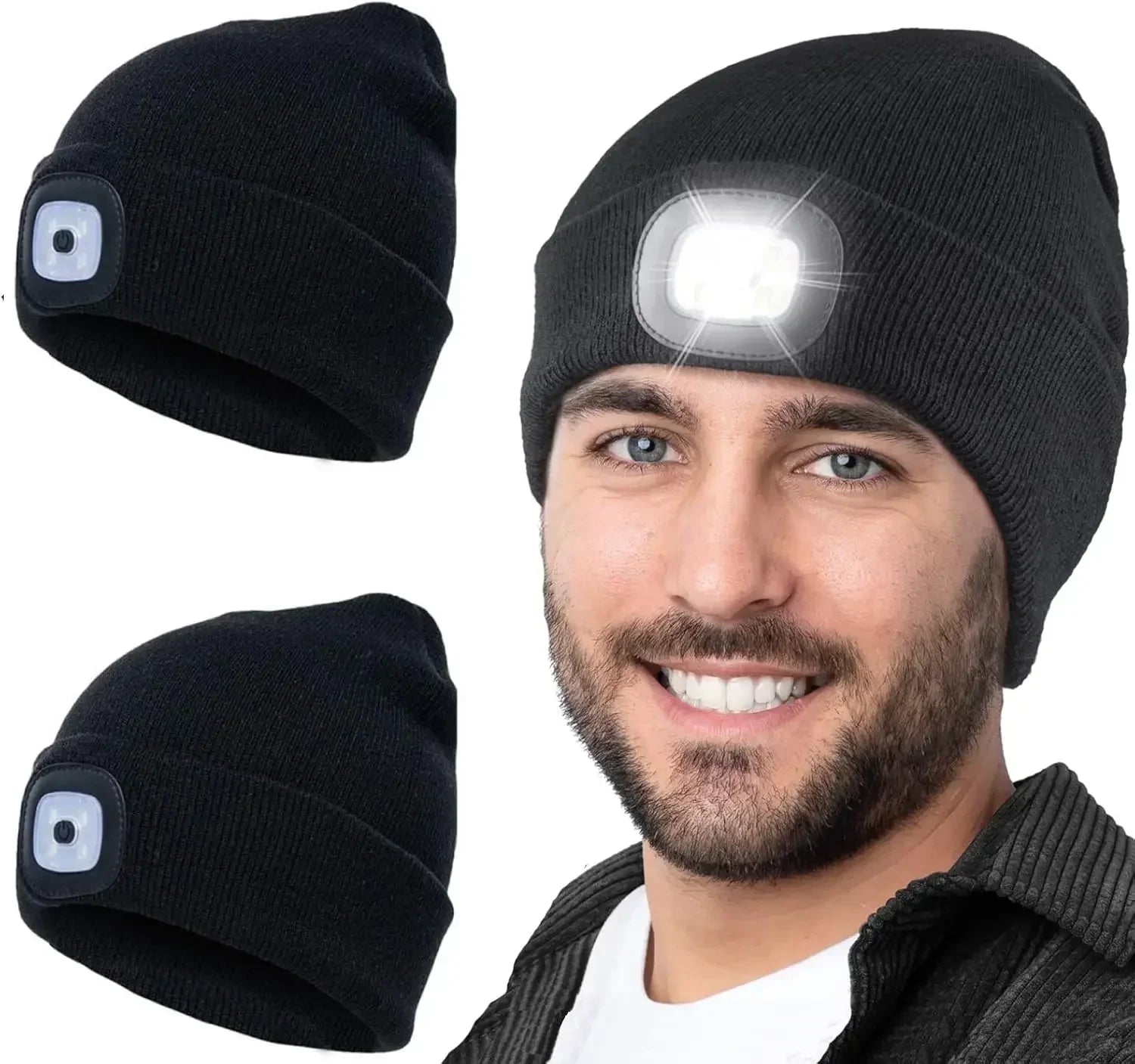 Winter LED Warm Lighting Knitted Hat Men Women LED Headlight Hat Outdoor Sports Night Light-up Hat Stretch Beanie Fishing Hat