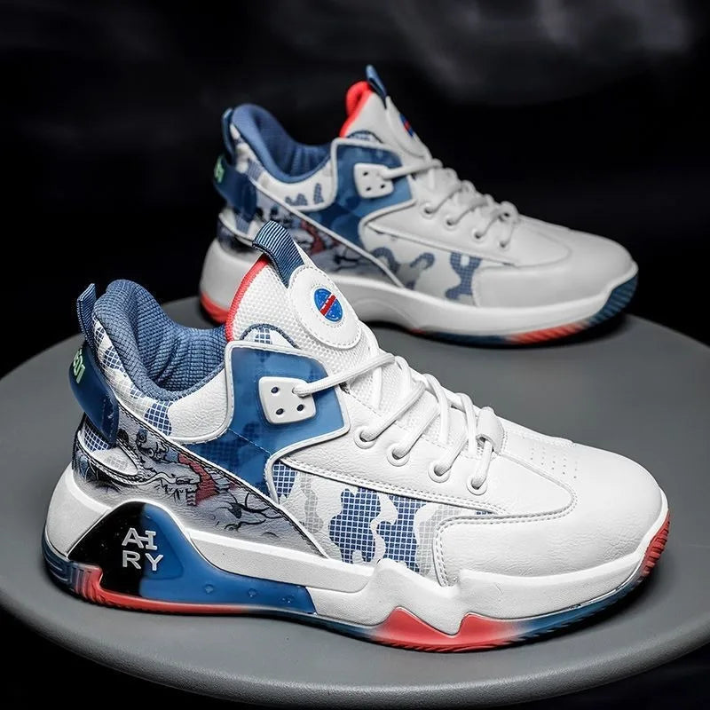 Couple Basketball Shoes Men High Top Sports Wear Resistant Air Cushioning Shoes Athletic Boots Comfortable Breathable Sneakers
