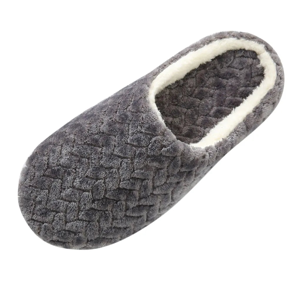 Warm Slippers Woven Solid Color Slippers Plush Home Cotton Slippers Winter Indoor Leisure Home Cold Comfortable Simple