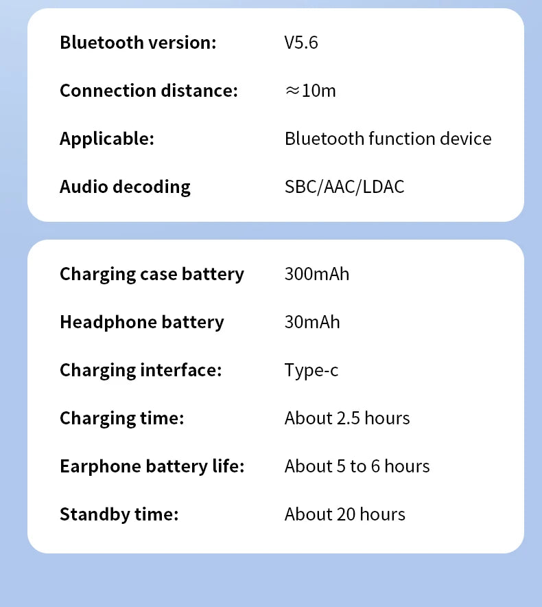 Earphone bluetooth Bluetooth headphonesTWS wireless Bluetooth earphones with long battery life, in-ear design, Bluetooth 5.6
