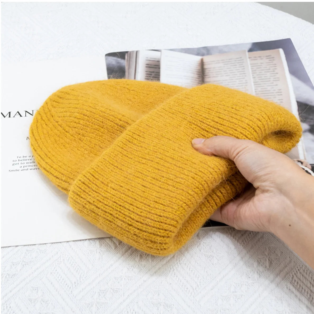 Winter Hats For Women Rabbit Fur Knitted Beanies Curled Thickened Keep Warm Bonnet Baggy Cap Female Soft Beanie Ski Cap