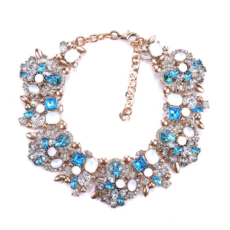 Handmade Artificial Jewellery Shops Exaggerated Big Gem Crystal Rhinestone Choker Kundan Chunky Statement Necklace for Women