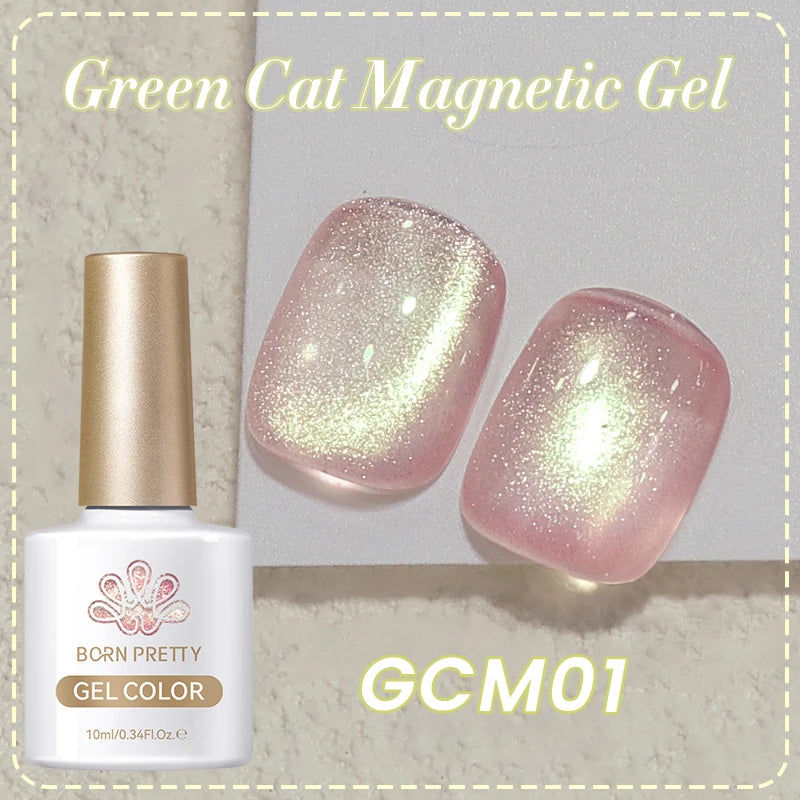 BORN PRETTY 10ml Green Cat Magnetic Gel Ultra Shine Holographic Glitter Semi Permanant Soak Off UV LED Gel Varnish For Manicure