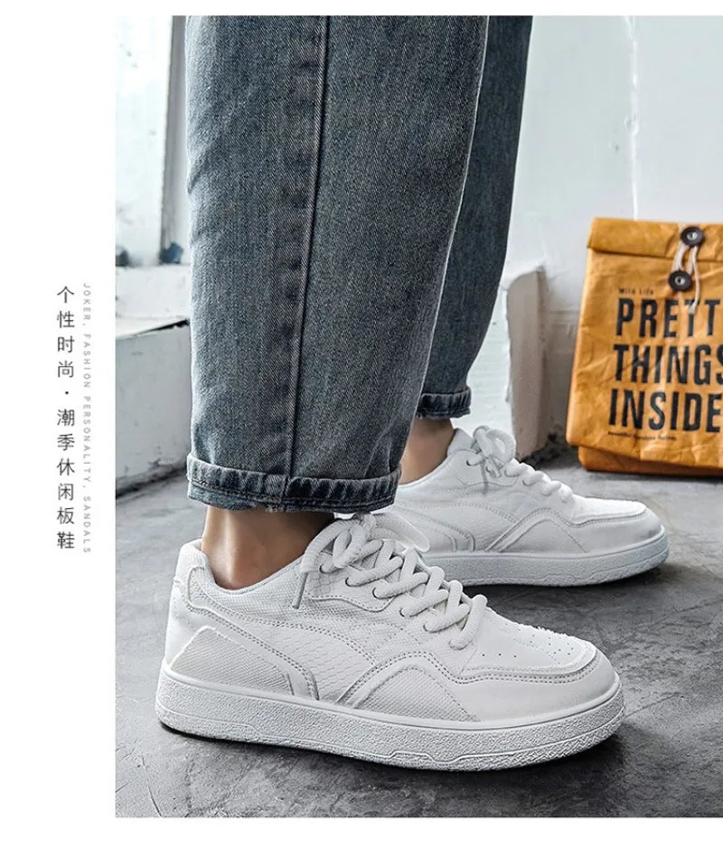 Fashionable and Luxurious New Men Sports Shoes Solid Color Round Toe Flat Spring Flat Bottom Thick Sole Comfortable Sports Shoes