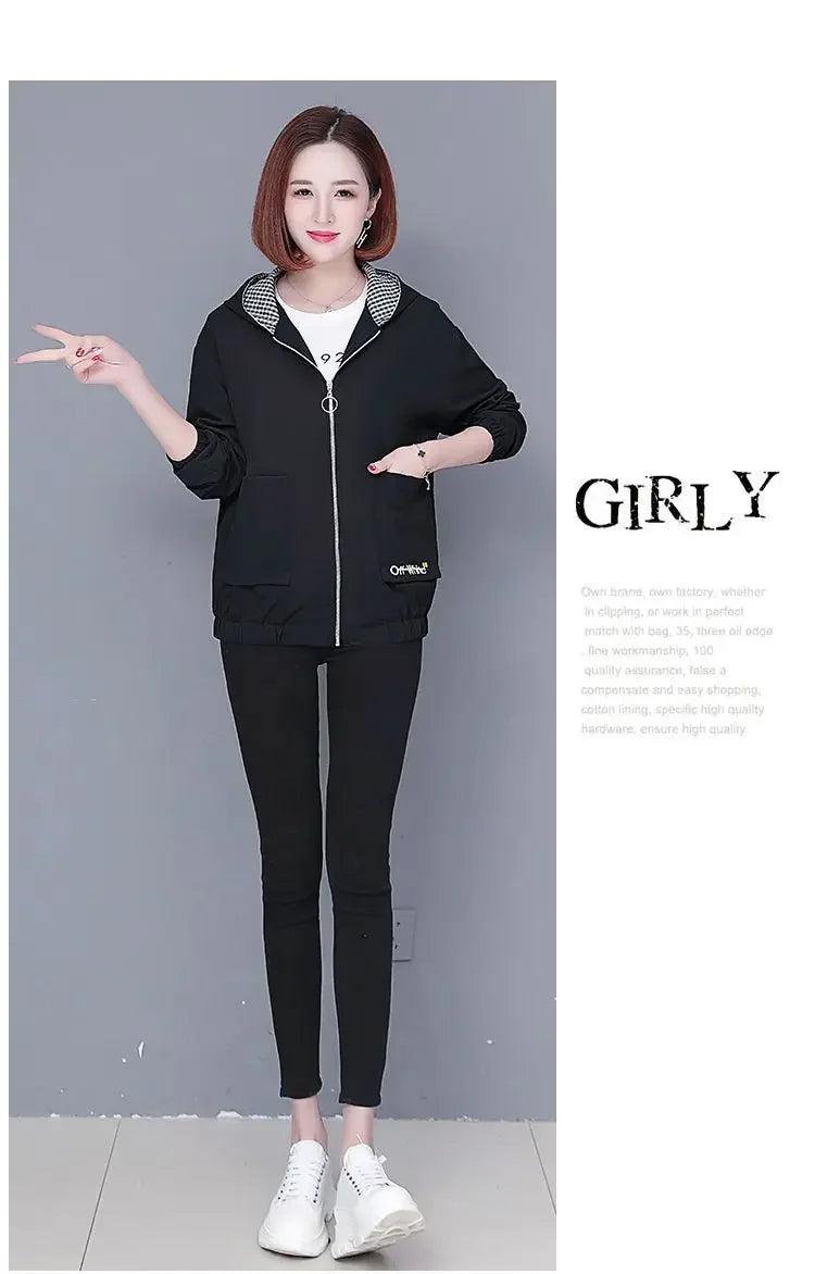 Women'S Clothes Spring Autumn Jacket Top 2025 New Women Windbreaker Korean Loose Casual Hooded Jacket Ladies All-Match Coat