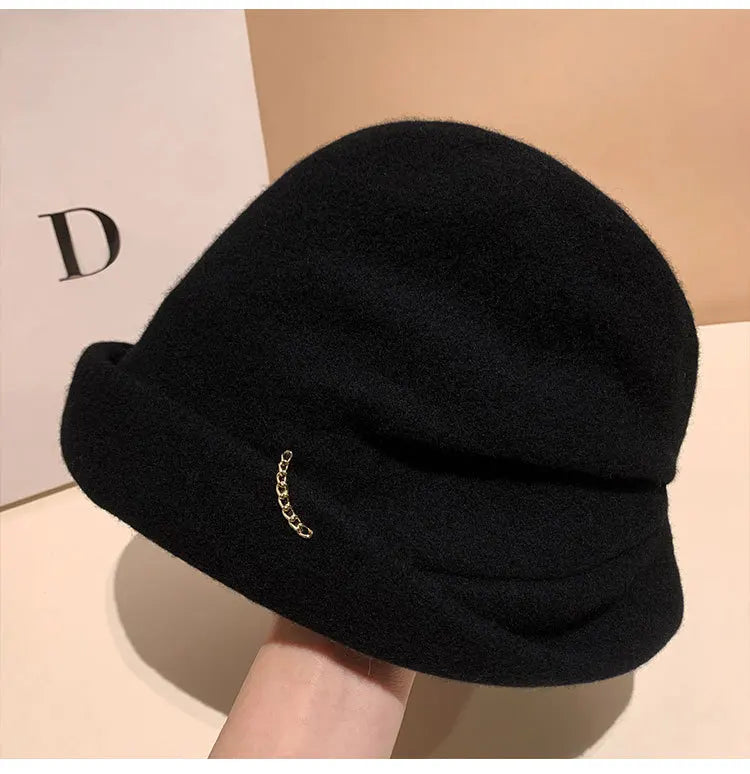 Winter Hat for Women Soft Warm Wool Cap Adjustable Ladies Beanie Cloche Bucket Hat Crushable Ski Hat Upturn Brim Church Hat
